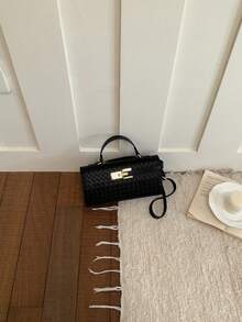 Niche Design Retro Small Handbag, New Woven Texture Tote Bag, Chic Crossbody Bag For Spring/Summer - Black - View 6
