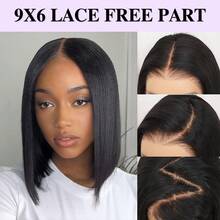 Bob Wig Human Hair Glueless Wigs Human Hair Pre Plucked Pre Cut Yaki Straight Human Hair Wig 180% Density 9x6 HD Lace Front Wigs For Black Women 14Inch - Natural Color 9x6 Glueless Yaki Straight Bob Wig - View 6