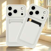 1pc White Compatible With IPhone Phone Case, Compatible With Apple Phones, Men's Color-Block Integrated Card Slot Silicone Phone Case, With Tactile Buttons, Cube Pattern, Compatible With Samsung A27/A57/A37/A56/A54/A14/A33/A02S/A34/S26Ultra/S26Plus/S26/S26Edge/S25Ultra And Apple 18pro/18promax/18/17E/17 Pro/17 Pro Max/Apple Air/17/16 Pro/16 Pro Max/16 Plus/16/16E/15 - White - View 3