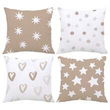 MEMNUN 4pcs Milk Tea Watercolor Graffiti Heart Star Print Pillow Case Covers, Polyester Fabric Single-Sided Printing, 17.7*17.7in(45*45cm)/19.69*19.69in(50*50cm)/15.75*15.75in(40*40cm), Suitable For Home Decor, Living Room Sofa Cushions, All Seasons, Gift - Multicolor - View 14