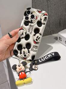 Disney Mickey Mouse Clubhouse Phone Case : 3D Fluffy Pattern Border Protector Phone Soft Phone Case With A Free Cute Mickey Bracelet Chain Lanyard, Mickey, Minnie, Goofy, Donald Duck, Daisy Duck, Pluto, For Apple 17 Promax 17 Pro 16 15 14 13 12 11 Pro Max XS Max X XR Soft Cover Summer Phone Case - White - View 4
