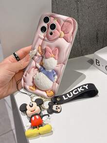 Disney Mickey Mouse Clubhouse Phone Case : 3D Fluffy Pattern Border Protector Phone Soft Phone Case With A Free Cute Mickey Bracelet Chain Lanyard, Mickey, Minnie, Goofy, Donald Duck, Daisy Duck, Pluto, For Apple 17 Promax 17 Pro 16 15 14 13 12 11 Pro Max XS Max X XR Soft Cover Summer Phone Case - trắng - Xem 4