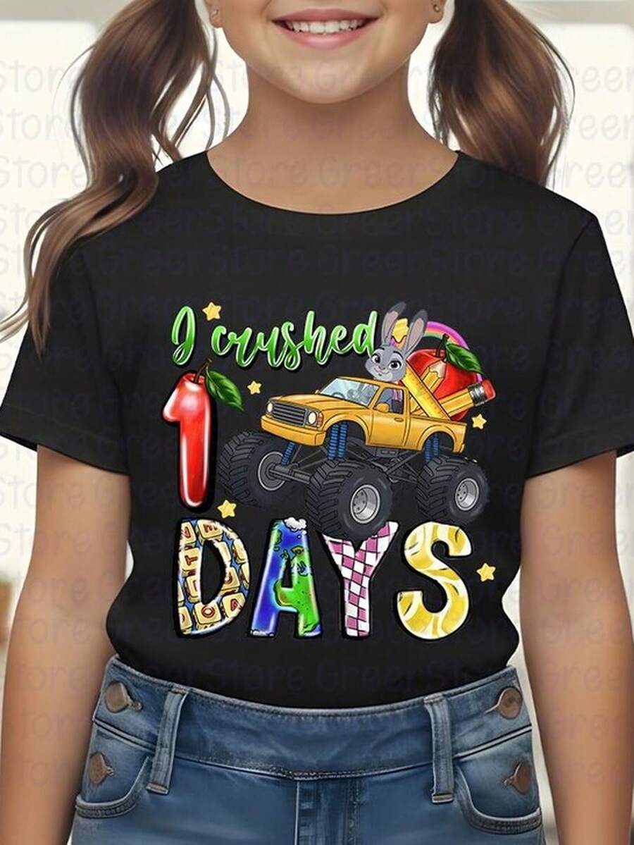 I CruS1Hed 100 Da de School m1m1onster Truck S1Hirt, Z1ootopia 2 T1EE, Nick Judy Hopps.