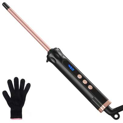 Cable de alimentación con enchufe estándar de Arabia Saudita, voltaje universal 100-240V. Rizador de cerámica de doble tamaño 25mm/32mm con calentamiento rápido, voltaje dual adecuado para todo tipo de cabello y viajes, gran regalo para mujeres, multi-temperatura 100-230°C (190-450°F), incluye guante resistente al calor