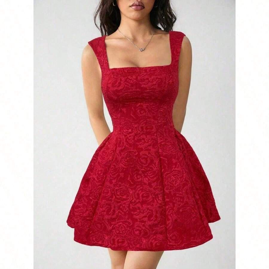 PETITE Women's Sleeveless Solid Color White Summer Midi Dress, Simple & Casual For Everyday Wear,Rave Outfits Festival,Summer Dresses For Women,White Dresses For Women - 紅色 - 查看 1