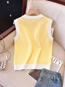 Chaleco de mujer elegante y minimalista, de estilo francés, versátil y elegante - Amarillo claro - Ver 2