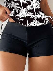 Bikini Estilo Chaleco Estampado Con Palmeras Para Mujer, Para Carnaval - Blanco y Negro - Ver 3