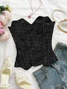 Top bandeau con textura floral para mujer - Negro 2 - Ver 1