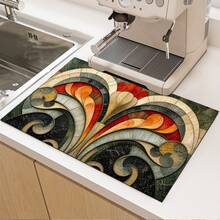 1pc Vintage Print Pattern Absorbent Mat/Drying Mat For Coffee Maker, Tableware - Absorbent Polyester Desktop Protective Mat With Rubber Anti-Slip Pad, For Kitchen Counter Decor, Home Bar And Dining Table - Multicolor - View 1