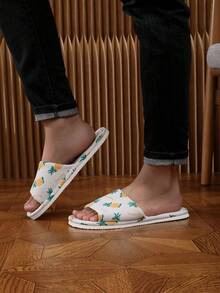 Anti-Slip Linen House Slippers With Fruit Print Comfortable Breathable Home Shoes - Yellow - View 6