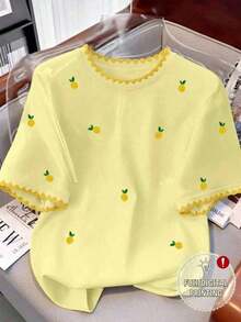 Camiseta casual de mujer de unicolor con cuello redondo, versátil para el verano - Multicolor 10 - Ver 3