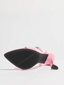Jin Bei Qi Women's High Heel Sandals, Suitable For Spring/Summer Parties, Outdoor Events, Fashion Occasions. Featuring Thick Heel, Pointed Toe, Shiny Metallic Strap Design, Soft Mirror-Finish Material, Adjustable Ankle Strap, Elegant And Fashionable For Party, Pink Color - Pink - View 8