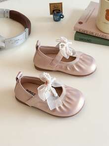 Girls' Pearl Bow Decor Soft Sole Mary Jane Shoes Non-Slip Beginner Shoes - Pink - View 1