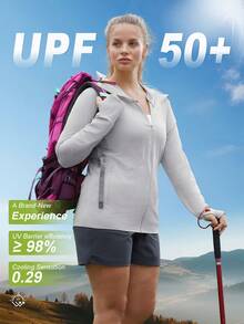 Plus Size Women's UPF 50+ Lightweight Breathable Outdoor Sun Protection Hoodie Jacket, Suitable For Fishing, Summer Sports - Light Grey - View 2