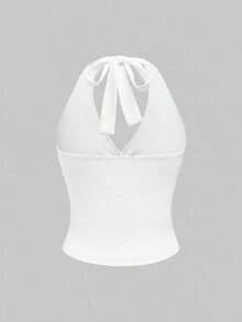Punk Parte superior con estampado de leopardo y cuello de halter para mujer, escuela - Blanco - Ver 2