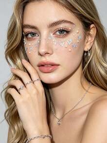 1pc Iridescent Butterfly Pearl Face Sticker, Self-Adhesive Makeup Decor Sticker For Stage, Music Festival, Party, Waterproof & Long-Lasting, Influencer Same Style Eyeshadow Sticker - Multicolor - View 3