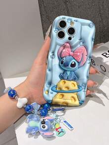 Disney Has Authorized, Phone Case - Chain Set, The Stitch Lilo & Stitch 3D Phone Case Plus A Silicone 3D Stitch Bracelet With Metallic Ring Removable Bracelet, Stitch And Angel Pattern, Compatible With Iphone17/16/15/14/13/12/11/XS/XR/X Plus Pro Max, A Stylish Cartoon Phone Case, The Perfect Gift Choice, Phone Protection, Durable Phone Cover, Great Gift For Friends And Family. - 白色 - 查看 4
