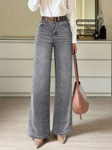 Jeans rectos y holgados para mujer con bolsillos.Sencillos, casuales, elegantes y versátiles, adecuados para todas las estaciones.Perfectos para viajar, la playa y las vacaciones de primavera - Gris Claro - Ver 1