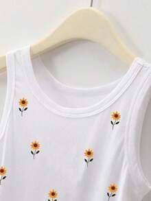 4 piezas Camiseta de mujer con cuello redondo bordada con pimiento picante y limón - Blanco 2 - Ver 4