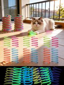 Happy Kitten 2/4/8pcs Glowing Spring Cat Toy Set, Spiral Design, Colorful Interactive Kitten Toys, Suitable For Cats To Chase, Play And Exercise, Perfect For Nighttime Interaction And Entertainment, Suitable For Kittens And Adult Cats - View 4
