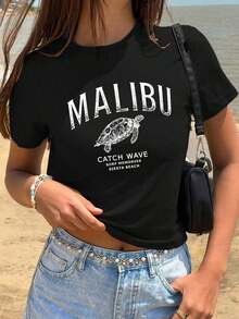 Camiseta deportiva casual para mujer, diseño de estampado de estrella y letra, color azul, numérico, nuevo verano, conjunto deportivo de ocio al aire libre, conjunto de vacaciones, vuelta al colegio, Día del Maestro - Negro - Ver 4