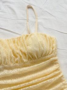 Vestido mini de línea A con tirantes de espagueti rosa y romántico Ditsy Floral para mujer, adecuado para fiesta, cita, San Valentín, Pascua, carnaval, crucero por la playa, Afternoon vestido de moda para té, primavera/verano - Amarillo - Ver 5