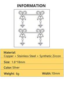 2 piezas de anillos para pezones con colgante de mariposa de cobre con circonita, joyería de perforación sexy de acero inoxidable apta para uso diario - Multicolor - Ver 10