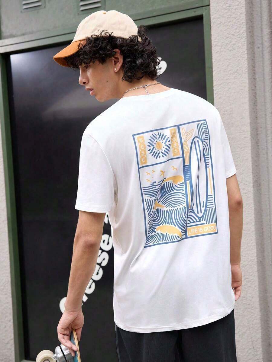 Men's Short-Sleeved T-Shirt With A Crew Neck And Graphic Print, From Open Phase. Casual And Versatile Style For Everyday Wear, Slim Fit, American Retro Style, Unisex, Relaxed Fit, Ideal For Summer And Summer Vacation Outfits. - Lightweight. - 白色 - 查看 1