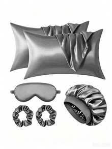 Bộ 6 món vỏ gối satin dành cho nữ, bao gồm mũ ngủ bằng lụa, mặt nạ ngủ và dây buộc tóc, lựa chọn thoải mái tại nhà, người bạn đồng hành tuyệt vời cho giấc ngủ. - Nhiều màu - Xem 13