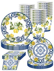 50pcs Lemon Party Supplies Disposable Tableware Set - Lemon Party Decorations, Yellow Lemon Pattern Plates, 7"/9" Paper Plates, Napkins, 9oz Paper Cups, And Summer Fruit Lemon Decor Party Tableware (Suitable For 10 Guests) - Multicolor - View 5