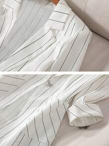 Plus Size Women's Spring/Summer Striped Print Single-Breasted 7/8 Sleeve Office Casual Blazer White - White - View 5