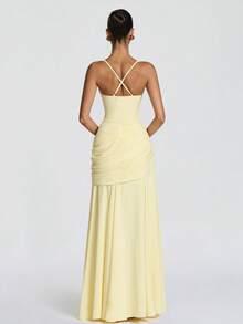 Nueva Llegada Vestido Gala Solido Escote Bajo Espalda Descubierta Siren - Amarillo - Ver 3