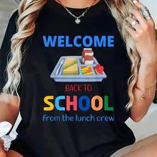 Welcome T-Shirt fclothes Women - Lunch Lady Graphic Tee with Sandwich, Salad, Fruit - clothes T-Shirt with Blue and Yellow Text - clotheshine Washable, Casual, Everyday and Back-to-Wclothesk Wear - Fun Gift fclothes Teachers, Cafe Wclotheskers, Playful clothes, Medium Stretch Fabric - Negro - Ver 1