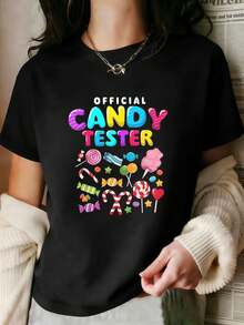 T-shirt ufficiale Candy Tester con grafica, primavera, tessuto di qualità, stampa grafica unica, casual, traspirante. - nero - Visualizzare 2