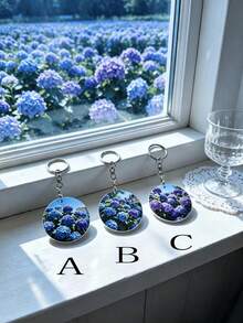 3pcs Hydrangea Printed Keychain, Minimalist Fresh Versatile High-Definition Pattern Bag Pendant, Single Gift Box Packaging - View 7