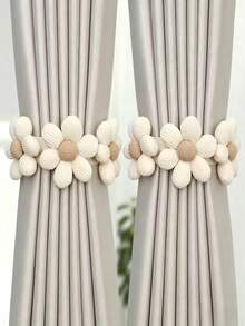 1/2pcs Adjustable 3-Flower Curtain Tiebacks, No-Drill Curtain Hooks And Fasteners, Durable And Easy To Clean, Curtain Tiebacks, Adjustable Curtain Ropes, Curtain Accessories, Suitable For Bedroom And Living Room Decor - Multicolor - View 9