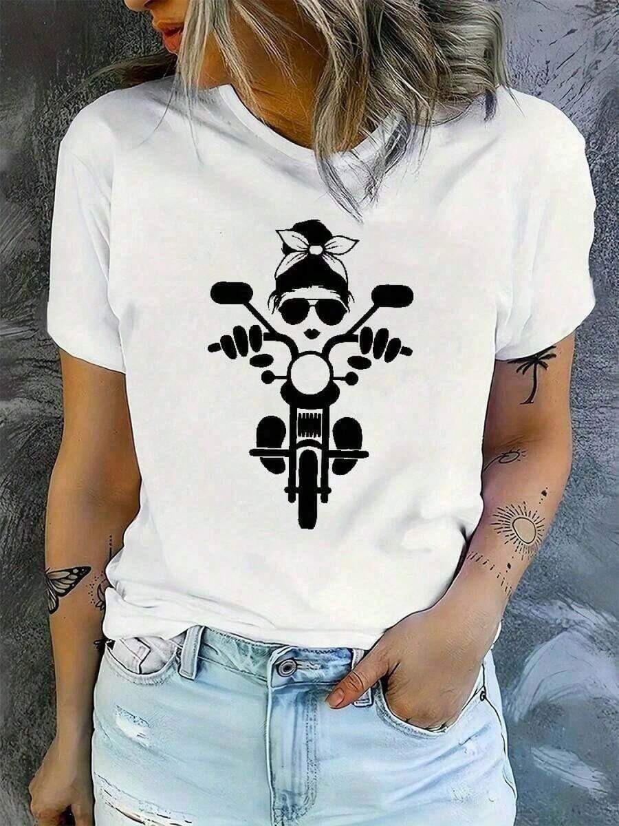 Camiseta Casual para Mujer, Ropa de Verano para Vacaciones, Camiseta Estampada de Cuello Redondo para Mujer 180102122, Talla S, Top Casual Diario, Camiseta Versátil de Manga Corta, Camiseta 100% Algodón, Tallas Grandes, Camiseta con Estampado Divertido, Camisetas Gráficas, Ropa Occidental para Hombre, Camisas para Hombre, Camisetas Gráficas, Ropa de Verano para Mujer, Tops de Verano, Camisetas Gráficas, 100% Algodón, Duradera - Blanco - Ver 1