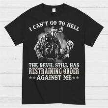 Funny Veterans T-Shirt With Devil's Restraining Order Design - 黑色 - 查看 1