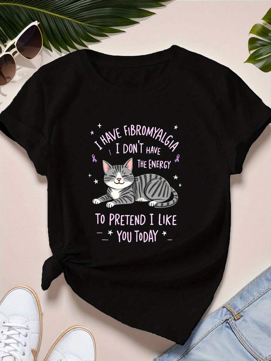 Camiseta deportiva de manga corta de talla grande para mujer, adecuada para mujeres. Camisetas gráficas de verano para mujer. Camiseta casual estampada para mujer, de manga corta y cuello redondo, moda urbana local de primavera/verano. - Negro - Ver 1