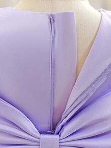 Vestido Roxo de Borboleta para Meninas, Vestido de Dama de Honra Princesa com Flores, Adequado para Festas, Casamentos, Aniversários, Ocasiões Formais, Todas as Estações - Roxo - Visão 8