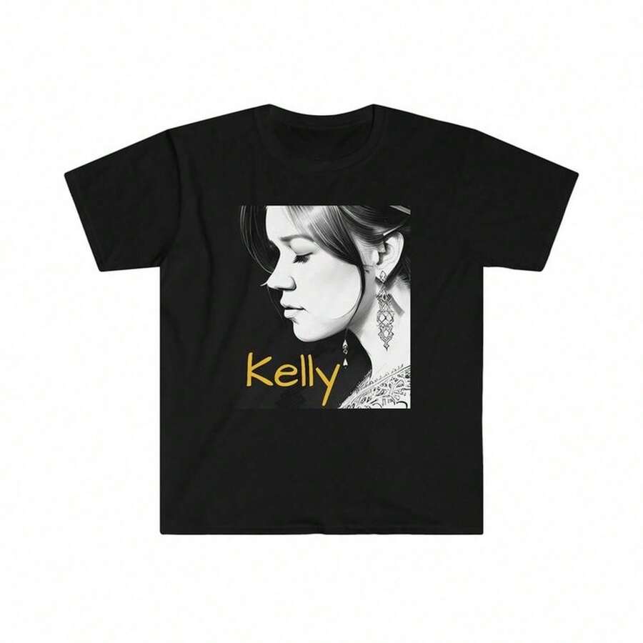 Amyvich Tops _ Kelly Clarkson Unisex Softstyle T-Shirt _ Color_ Black_White _ Size_ VariousShirt For Women Camiseta 100% Algodón Unisex - Playera Casual Premium de Corte Cómodo - Negro - Ver 1