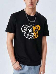 Men's Cartoon Print T-Shirt - Black - View 4