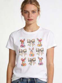 Conejo de Pascua B1Ow Grfico T1S1Hirt, Polka Dot Pastel Primavera H1oliday T1EE - Blanco - Ver 2