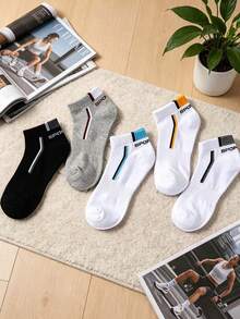 5 đôi tất nam bằng cotton thoáng khí, tất cổ thấp thể thao thường ngày. - Nhiều màu - Xem 1