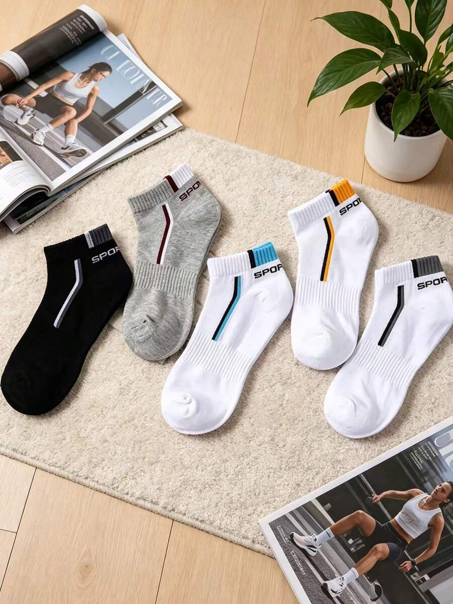 5 đôi tất nam bằng cotton thoáng khí, tất cổ thấp thể thao thường ngày. - Nhiều màu - Xem 1