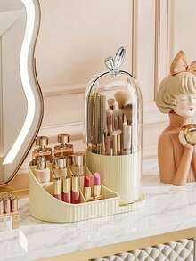 1pc Multi-Function Desktop Rotating Pen Holder & Cosmetic Storage Box With Compartments, Bird Cage Design - Multicolor - View 5