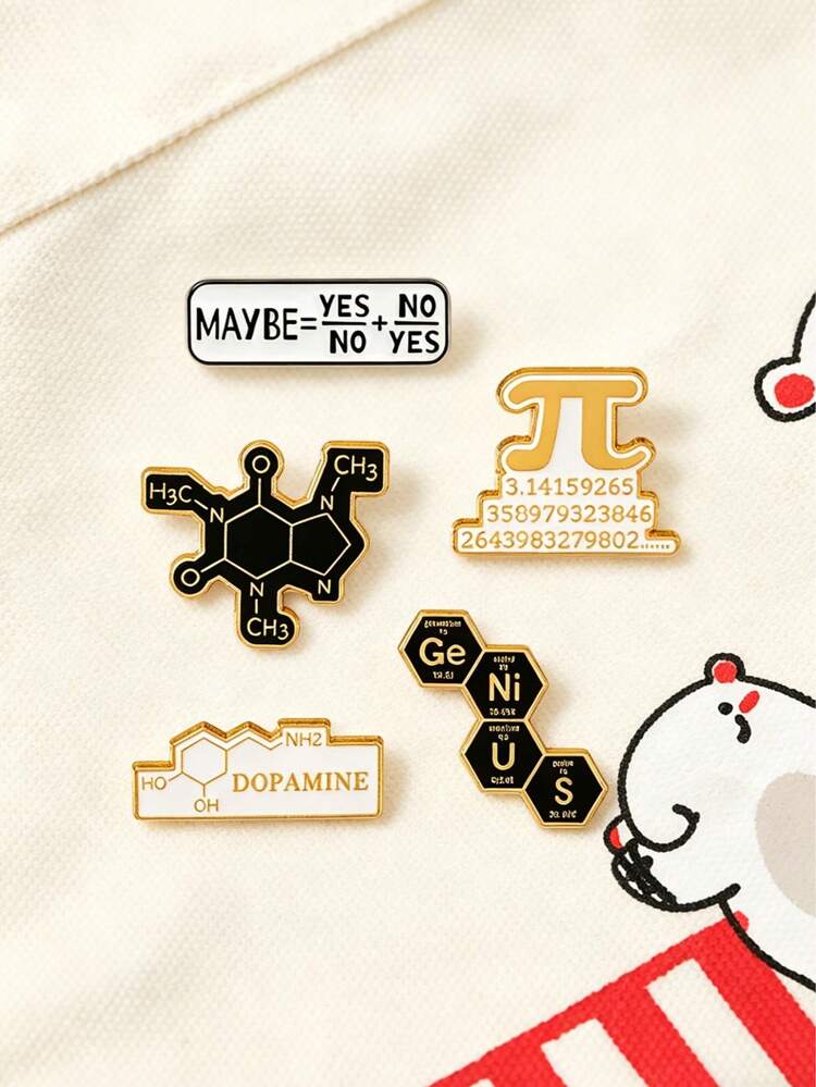 1/5件创意科学符号胸针，多巴胺分子式小众高端服装及包包别针，精致耐用，送给同学、朋友的独特贴心小礼物 - 彩色 - 查看 5