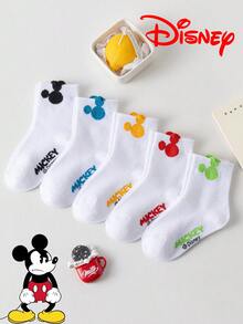 Disney 10/5/1雙可愛米老鼠白色中筒襪，彩色3D米老鼠耳朵圖案，透氣涼爽適合夏季，卡通襪，舒適透氣，適合學生，歐美童鞋尺寸，禮物與日常穿著，開學季 - 彩色 - 查看 4