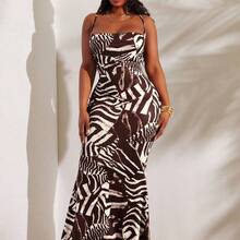 Floral Print Bodycon Slip Dress With Matching Scarf (Plus Size) Leopard Print Maxi Dress All-Over Print Maxi Dress Long Dress Date Night Dress Vacation Dress Sexy Dress, Suitable For Night, Date, Party, Ball, Club, Cocktail, Evening, Banquet, Concert, Island Resort, Beach, Holiday - Negro - Ver 11