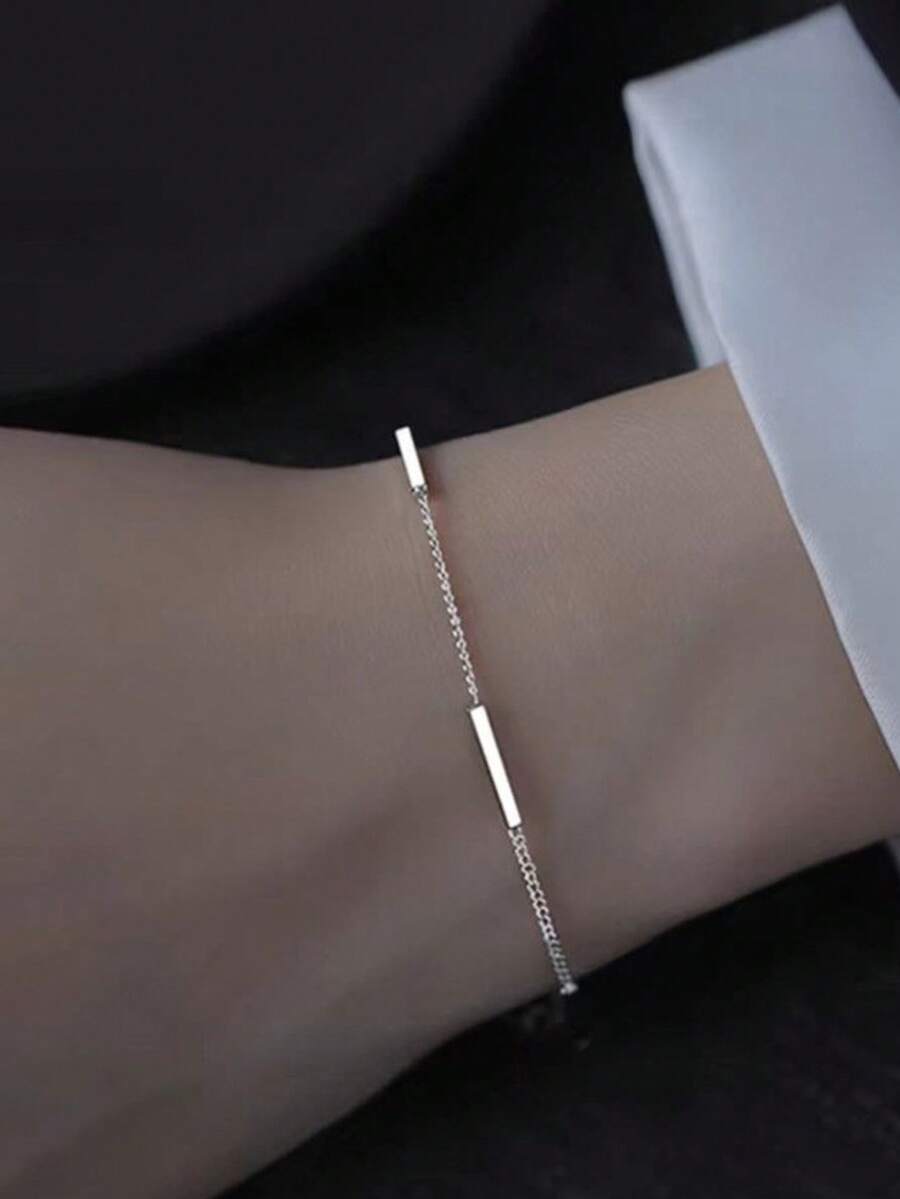 1pc S925 Sterling Silver Minimalist INS Style Bracelet, Understated Versatile Daily Wear Wrist Chain, Suitable For Party, Vacation, Accessory - Chain - View 1